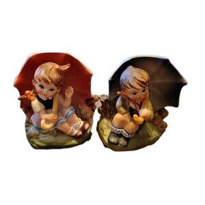 Vintage Royal Crown  Boy and Girl with Umbrellas Figurines 11/790 5'' Height